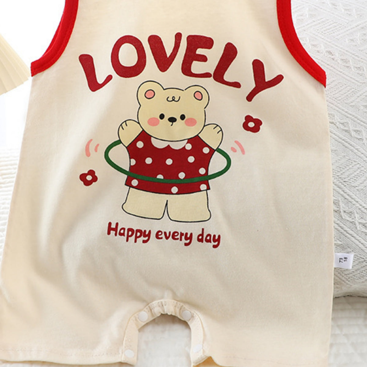 Modern Chic All-Season Casual Sporty Summer Unisex Baby Jumpsuit, Ages 1-12 Months | Color: Red | Image 3