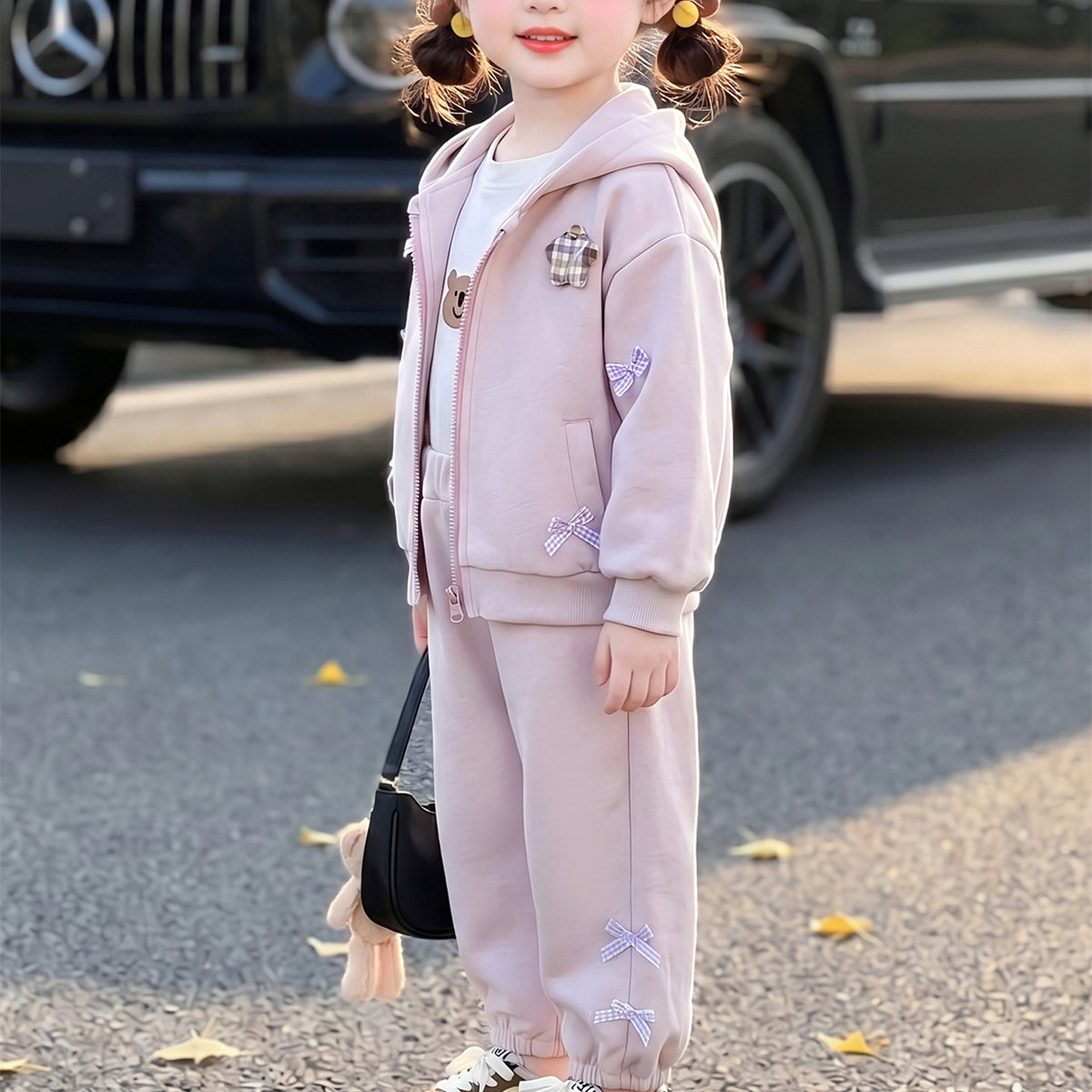 Casual Sporty Autumn 2-Piece Girls' Pants Suit, Ages 2-9 | Color: Purple | Image 3
