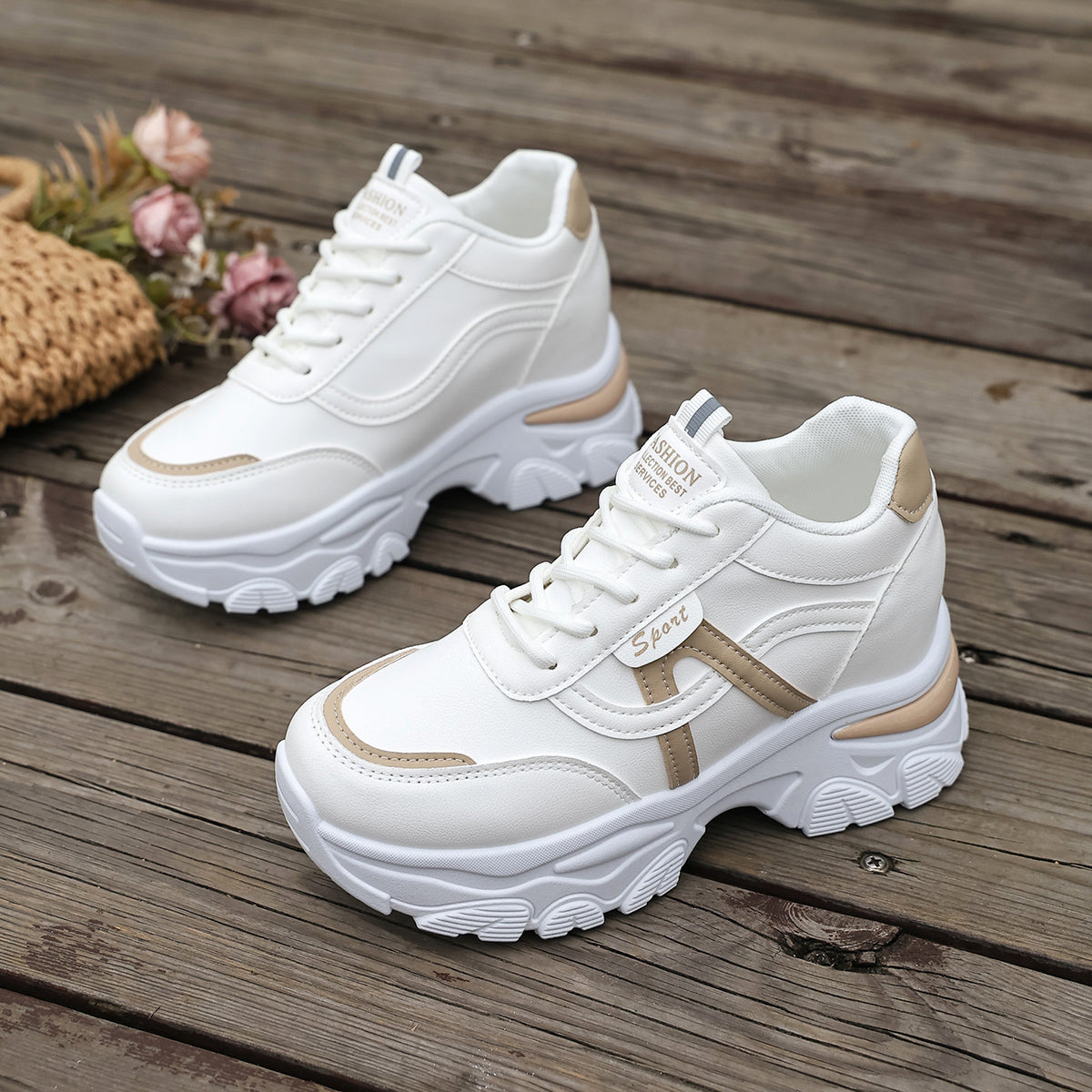 Modern Chic All-Season PU/Artificial Leather/Microfiber Leather Women's Fashion Sneaker | Color: Apricot | Image 1