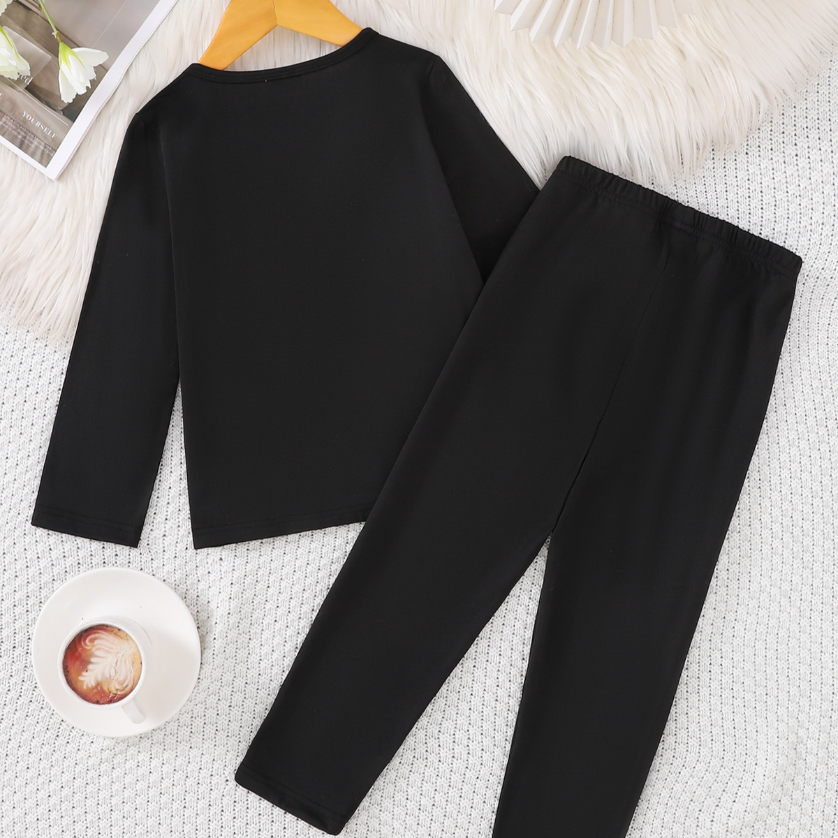 Modern Chic All-Season Minimalist Autumn 2-Piece Unisex Kids' Pants Suit, Ages 2-7 | Color: Black | Image 3