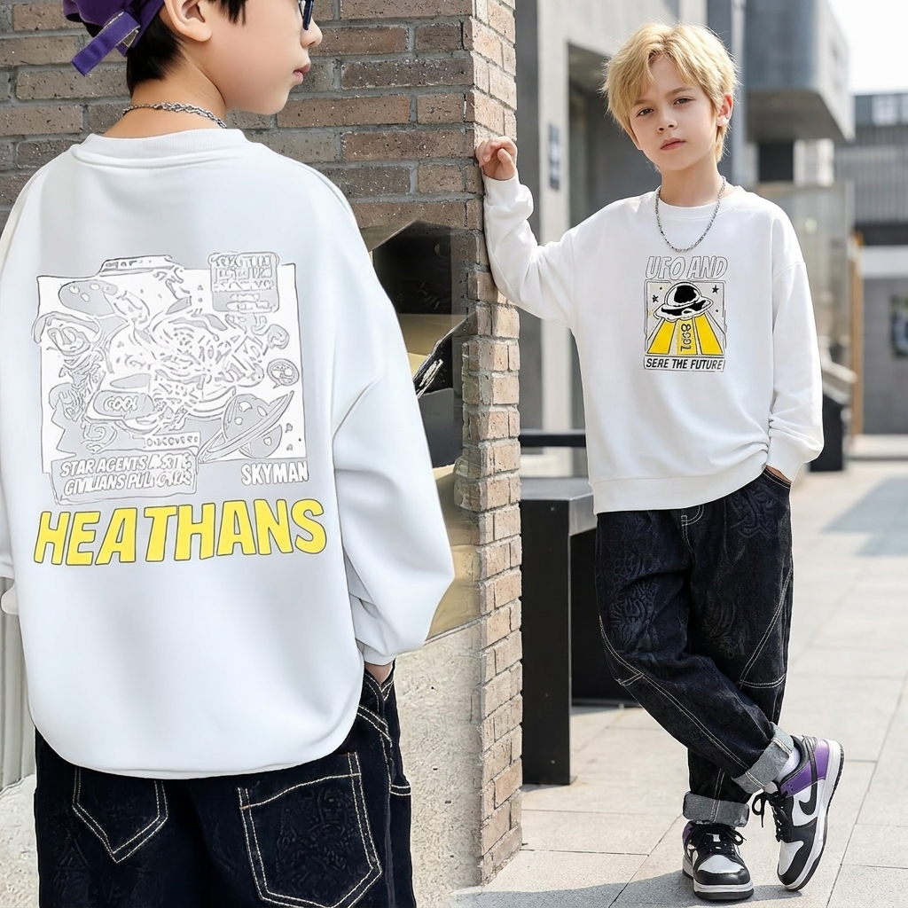 Minimalist Autumn Boys' Sweatshirt, Ages 2-13 | Color: White | Image 2