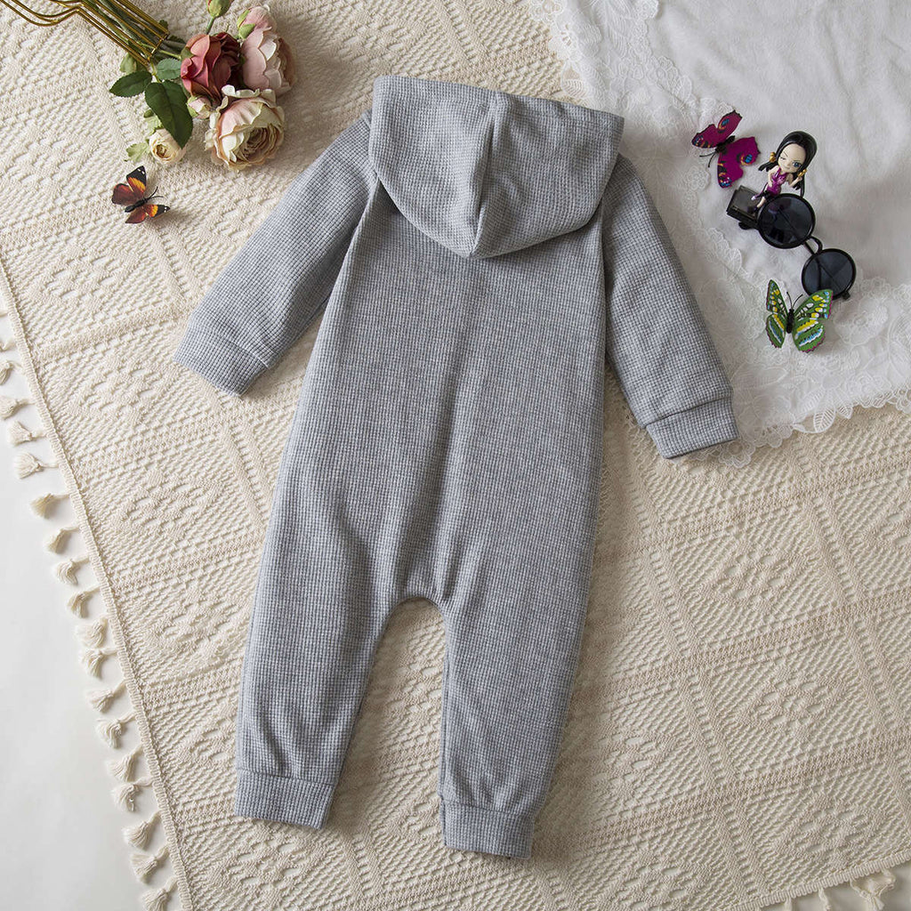 Minimalist Autumn Unisex Baby Jumpsuit, Ages 0-12 Months | Color: Grey | Image 3