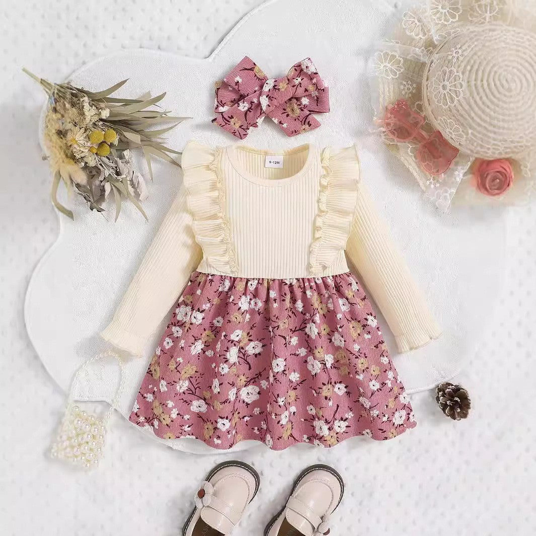 Elegant Autumn 2-Piece Baby Girls' Dress, Ages 0-24 Months | Color: Pink | Image 1