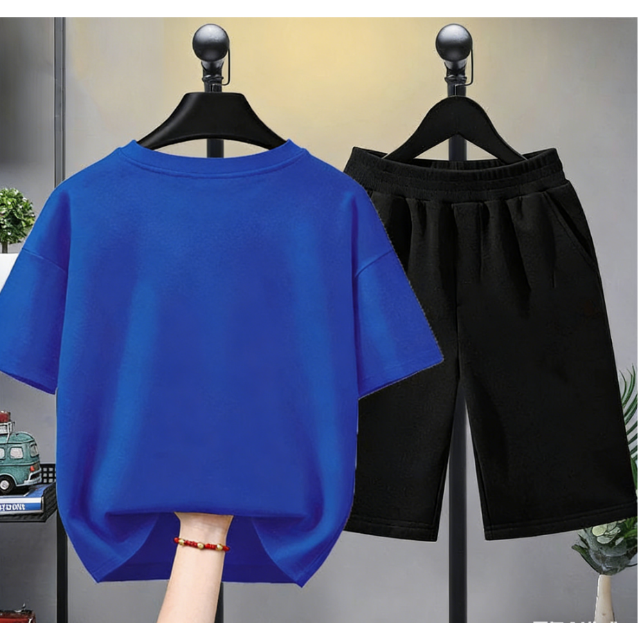 Modern Chic All-Season Minimalist Summer 2-Piece Boys' Pants Suit, Ages 4-14 | Color: Blue | Image 3