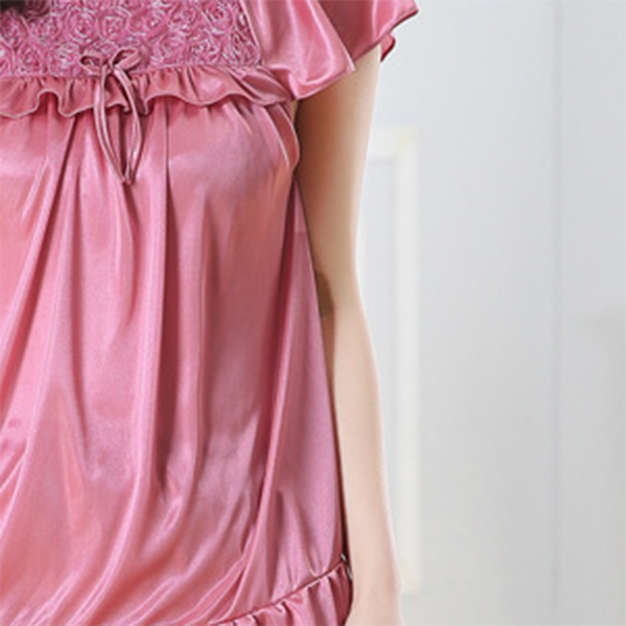 Sweet Feminine Summer Women 's Short  Sleeve Night Set | Color: Cameo brown | Image 3