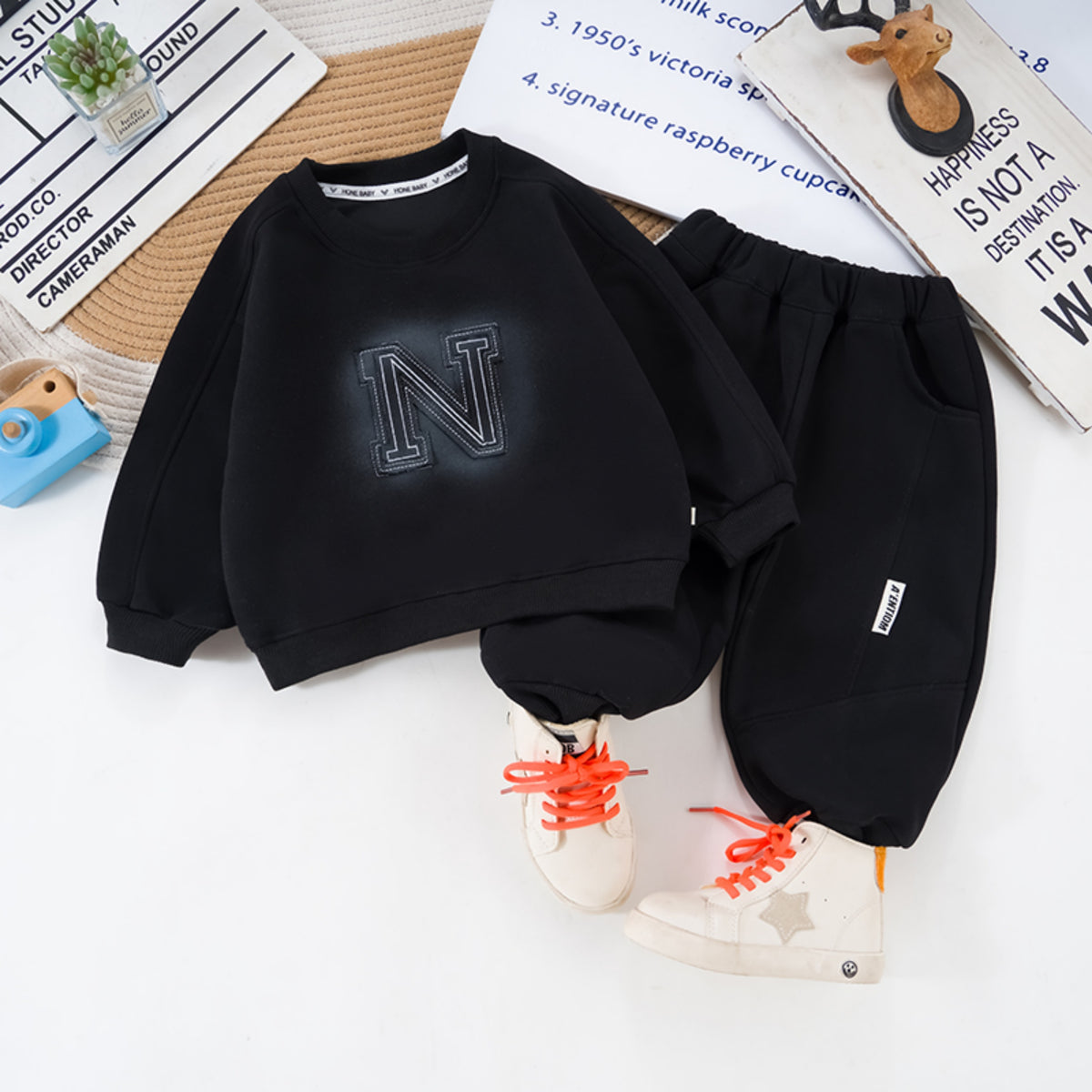 Modern Chic All-Season Casual Sporty Autumn 2-Piece Boys' Pants Suit, Ages 2-7 | Color: Black | Image 2