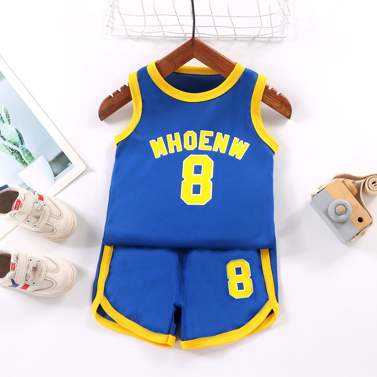 Minimalist Summer 2-Piece Unisex Baby Pants Suit, Ages 9-24 Months | Color: Blue | Image 1