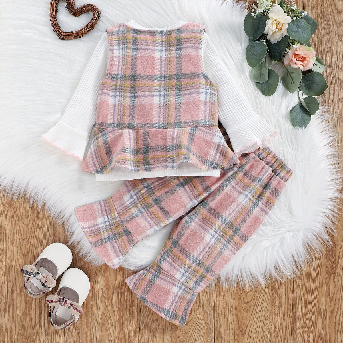 Preppy Autumn 3-Piece Baby Girls' Pants Suit, Ages 0-12 Months | Color: Pink | Image 3