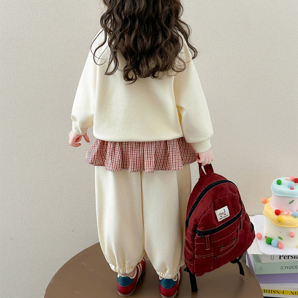 Casual Sporty Autumn 2-Piece Girls' Pants Suit, Ages 2-9 | Color: Apricot | Image 3
