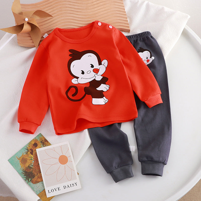 Minimalist Autumn Unisex Kids' Pajama Set, Ages 2-9 | Color: Black&Red | Image 1