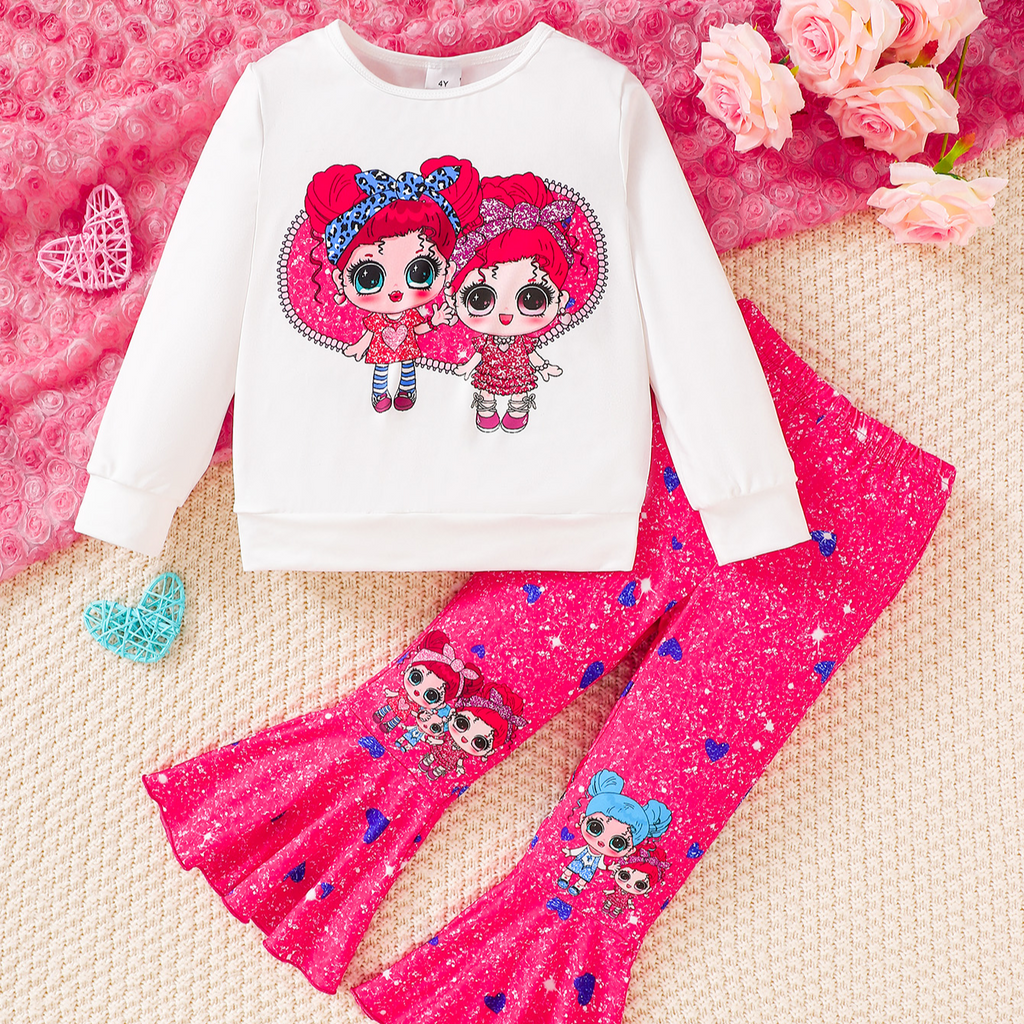 Trendy Autumn 2-Piece Girls' Pants Suit, Ages 2-9 | Color: Rose | Image 1