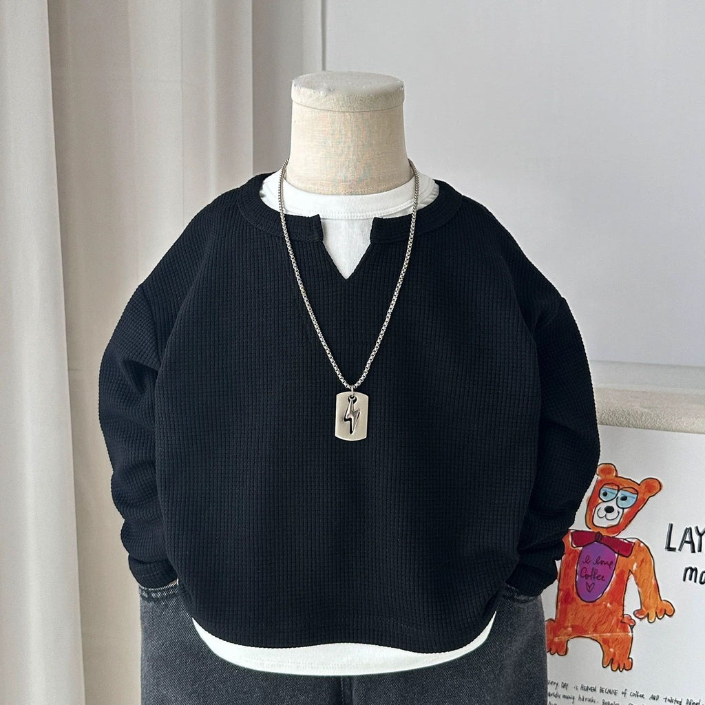 Modern Chic All-Season Casual Sporty Autumn Boys' Sweatshirt, Ages 2-11 | Color: Black | Image 1