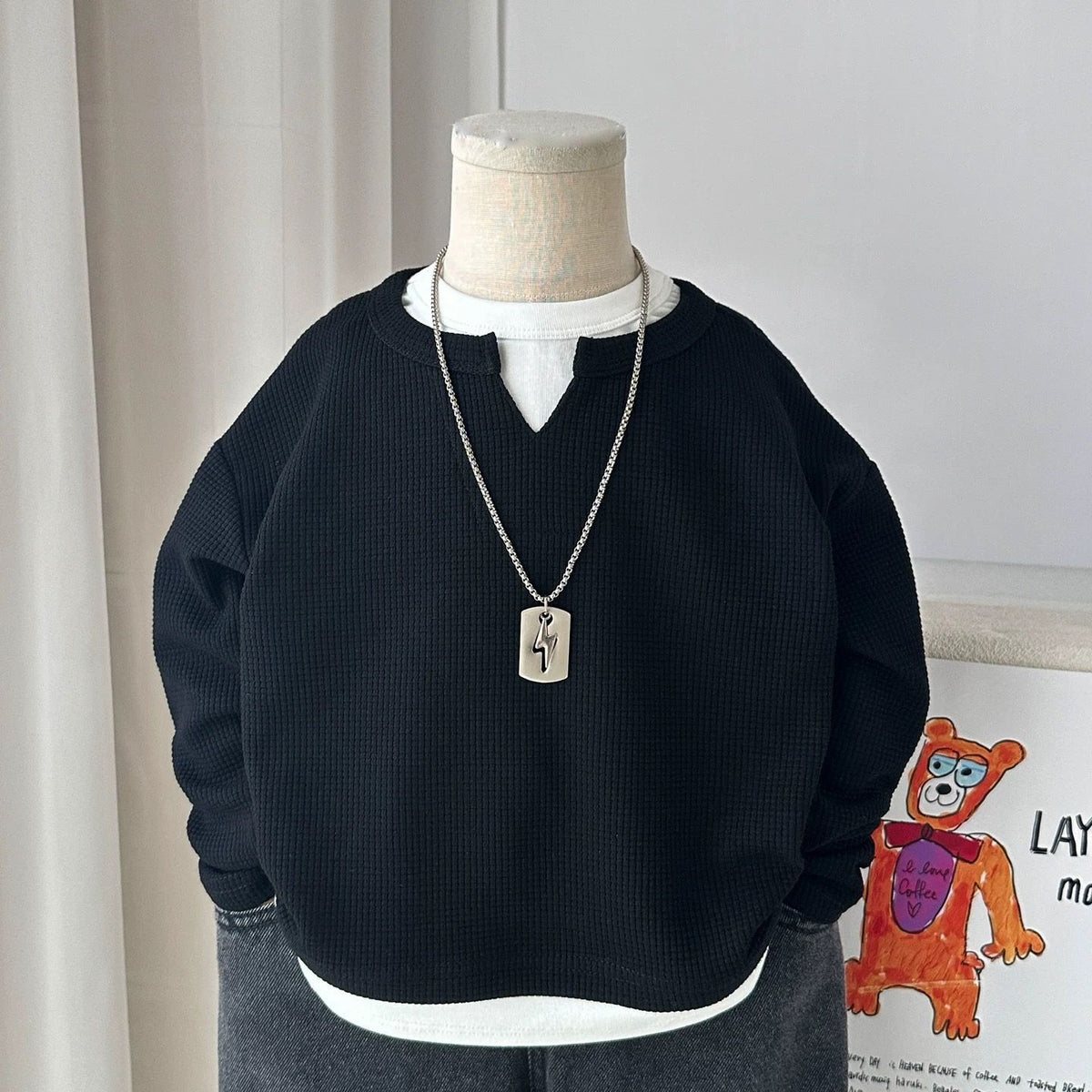 Modern Chic All-Season Casual Sporty Autumn Boys' Sweatshirt, Ages 2-11 | Color: Black | Image 1