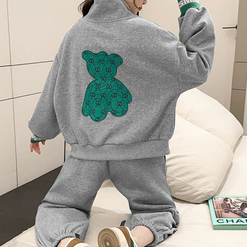 Casual Sporty Autumn 2-Piece Girls' Pants Suit, Ages 4-14 | Color: Grey | Image 2