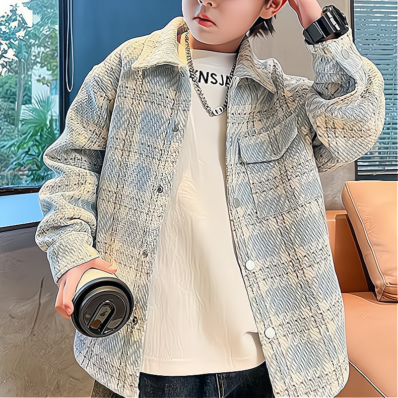 Modern Chic All-Season Casual Sporty Autumn Boys' Jacket, Ages 4-11 | Color: Blue | Image 1