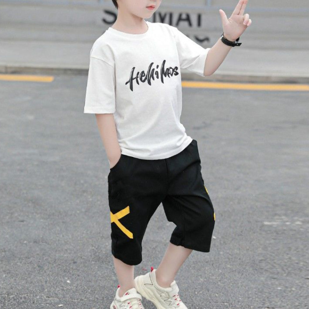 Minimalist Summer 2-Piece Boys' Pants Suit, Ages 4-13 | Color: White | Image 3