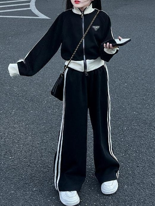 Modern Chic All-Season Casual Sporty Spring Girls' Pants Suit, Ages 4-14 | Color: Black | Image 3
