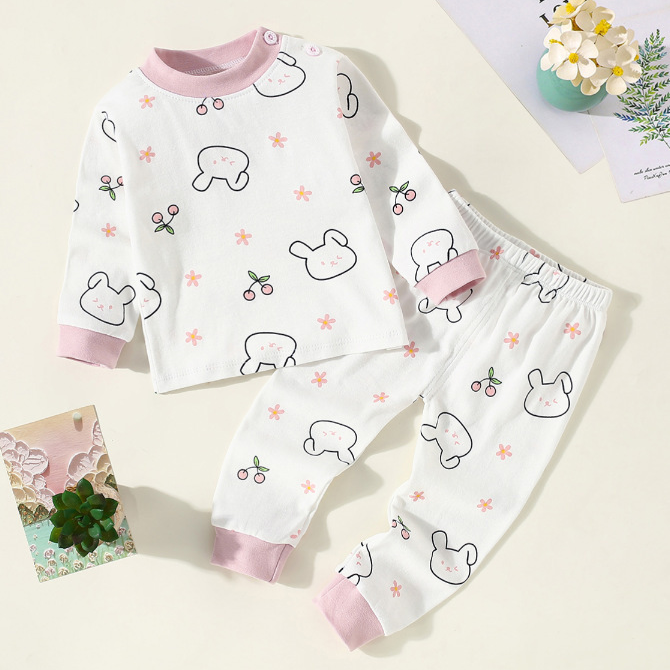 Minimalist Autumn 2-Piece Baby Girls' Pajama Set, Ages 6-24 Months | Color: Style 3 | Image 1
