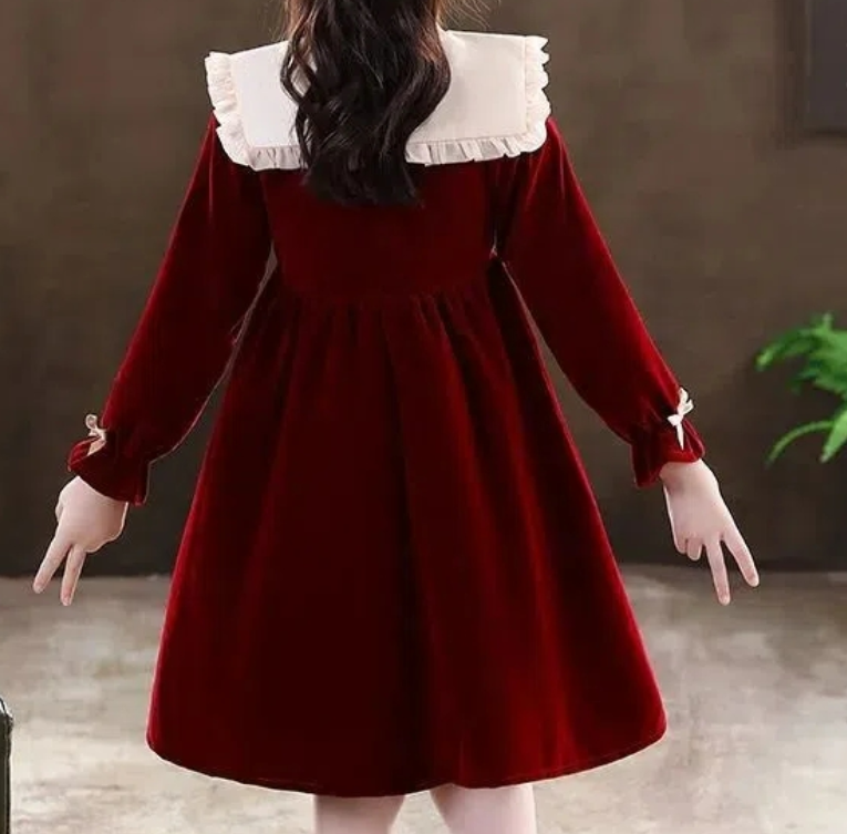 Elegant Winter Girls' A-Line Dress, Ages 3-14 | Color: Red | Image 2