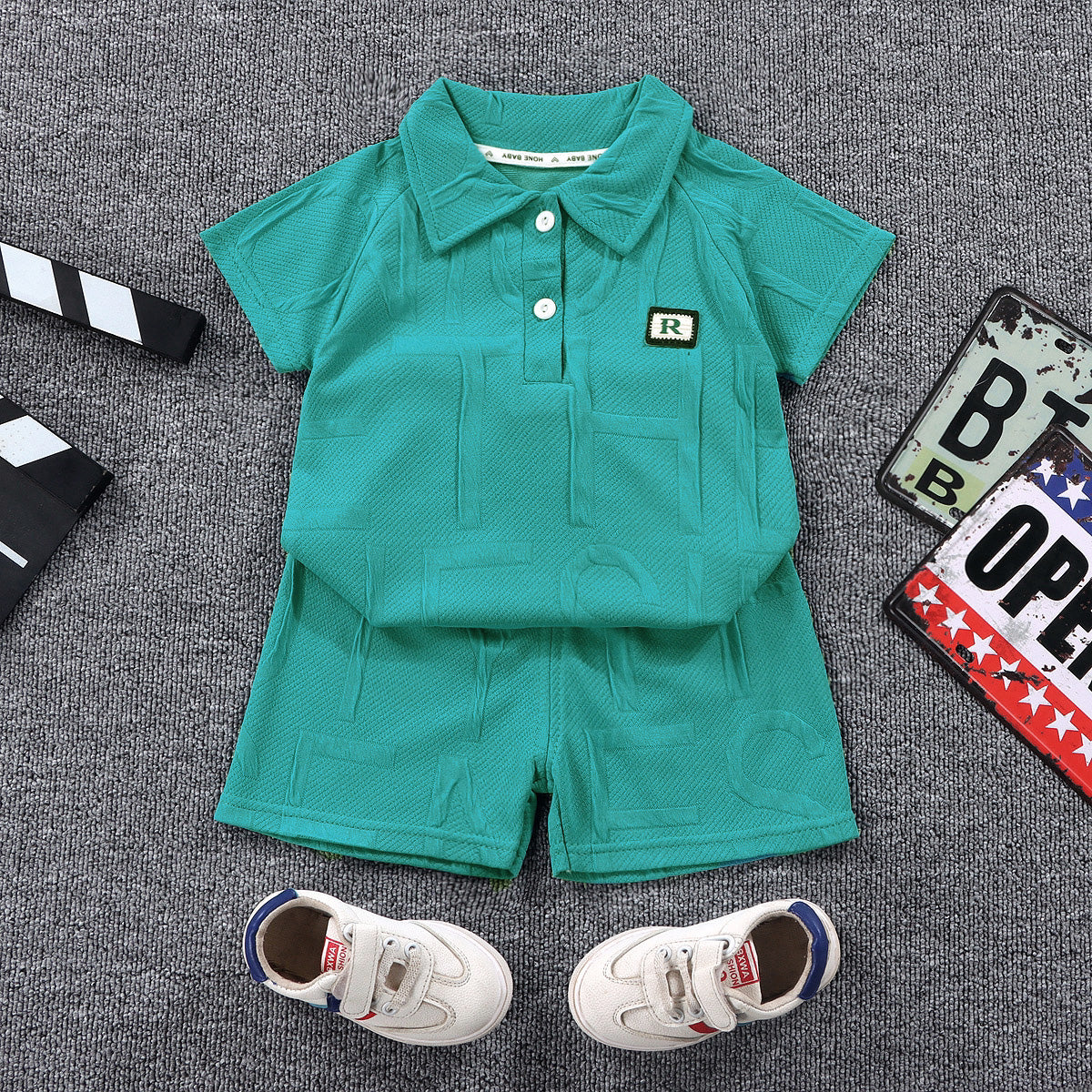 Modern Chic All-Season Minimalist Summer 2-Piece Boys' Pants Suit, Ages 1-6 | Color: Green | Image 1