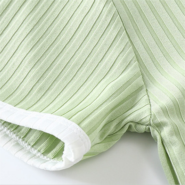 Minimalist Summer 2-Piece Unisex Kids' Pants Suit, Ages 2-9 | Color: Light Green | Image 2