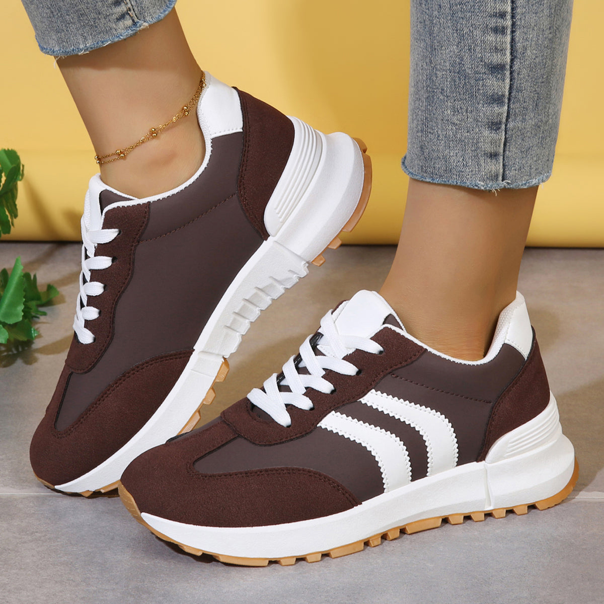 Modern Chic All-Season PU/Artificial Leather/Microfiber Leather Women's Fashion Sneaker | Color: Brown | Image 1