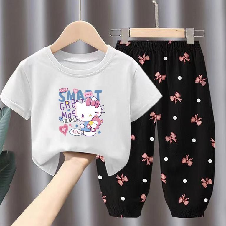 Modern Chic All-Season Minimalist Summer 2-Piece Girls' Pants Suit, Ages 2-9 | Color: White | Image 1