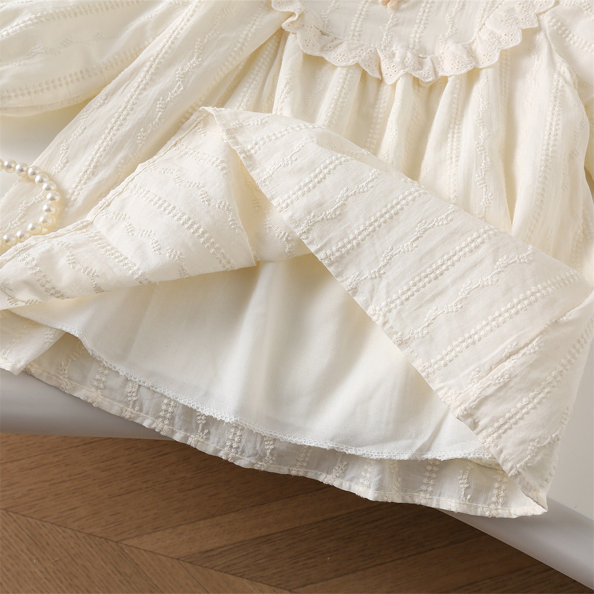 Modern Chic All-Season Trendy Spring Girls' A-Line Dress, Ages 2-9 | Color: White | Image 3