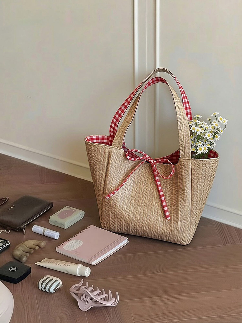 Modern Chic All-Season PU/Artificial Leather/Microfiber Leather, PP/PVC/EVA/PE/ABS, Sequins, Tweed/ Woolen, Net, Straw/Rattan/Natural material weaving, Cloth / Textile Women's Shoulder Bags Tote Bags | Color: Red | Image 3