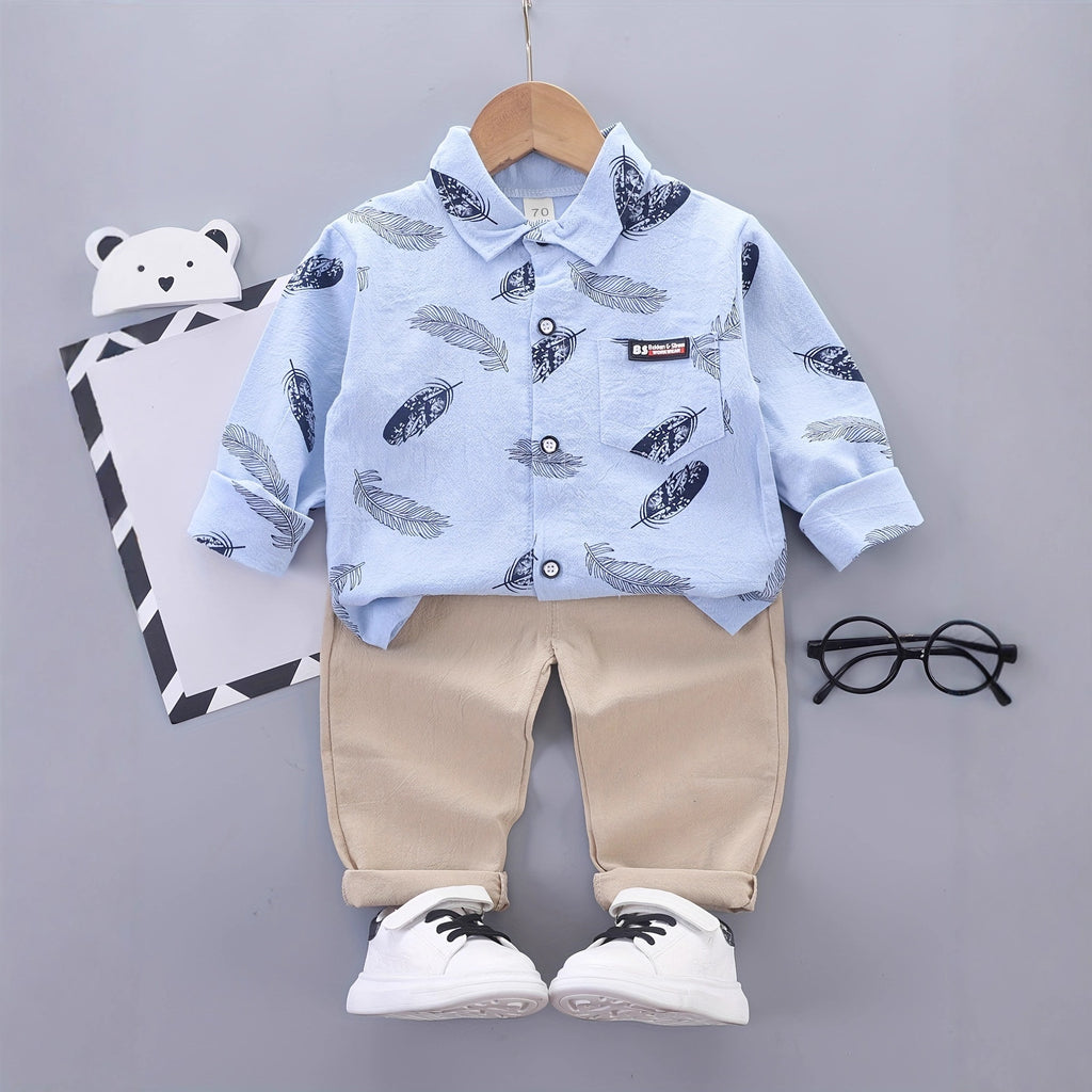 Minimalist Spring 2-Piece Baby Boys' Pants Suit, Ages 9-24 Months | Color: Blue | Image 1