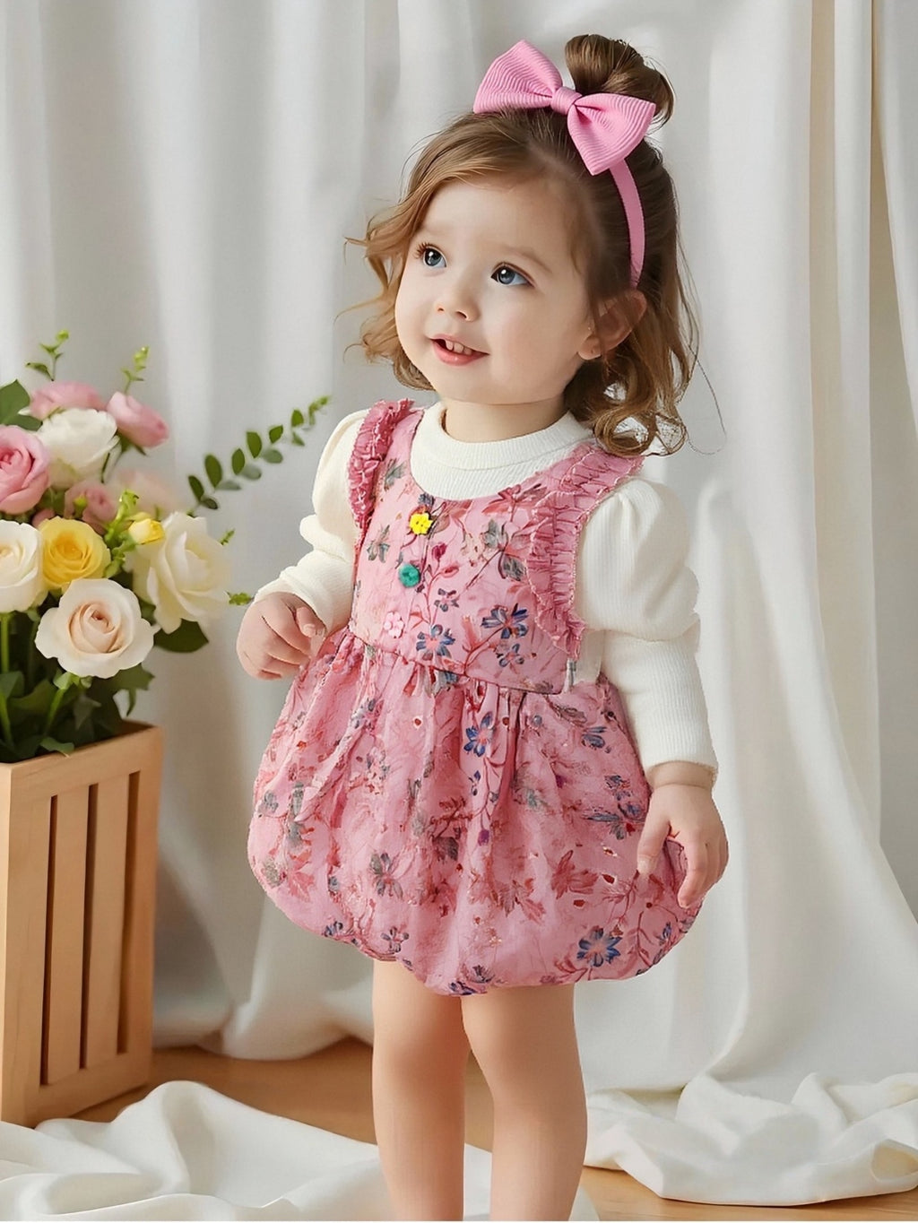 Sweet & Cute Autumn Girls' Dress, Ages 9 Months-3 Years | Color: Pink | Image 1