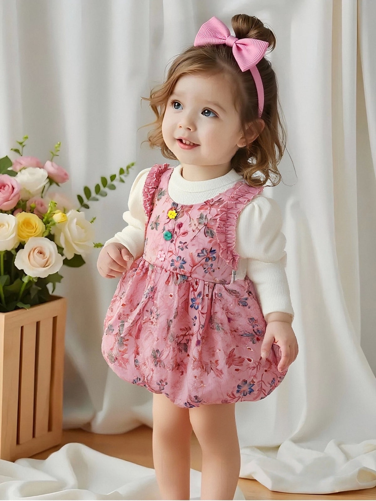 Sweet & Cute Autumn Girls' Dress, Ages 9 Months-3 Years | Color: Pink | Image 1