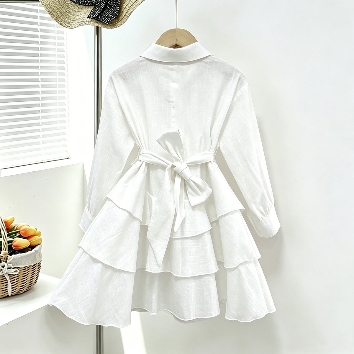 Minimalist Autumn 2-Piece Girls' A-Line Dress, Ages 2-9 | Color: White | Image 2