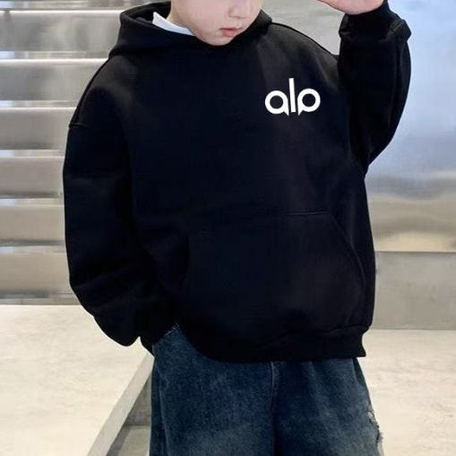 Modern Chic All-Season Minimalist Autumn Boys' Hoodie, Ages 4-14 | Color: Black | Image 1