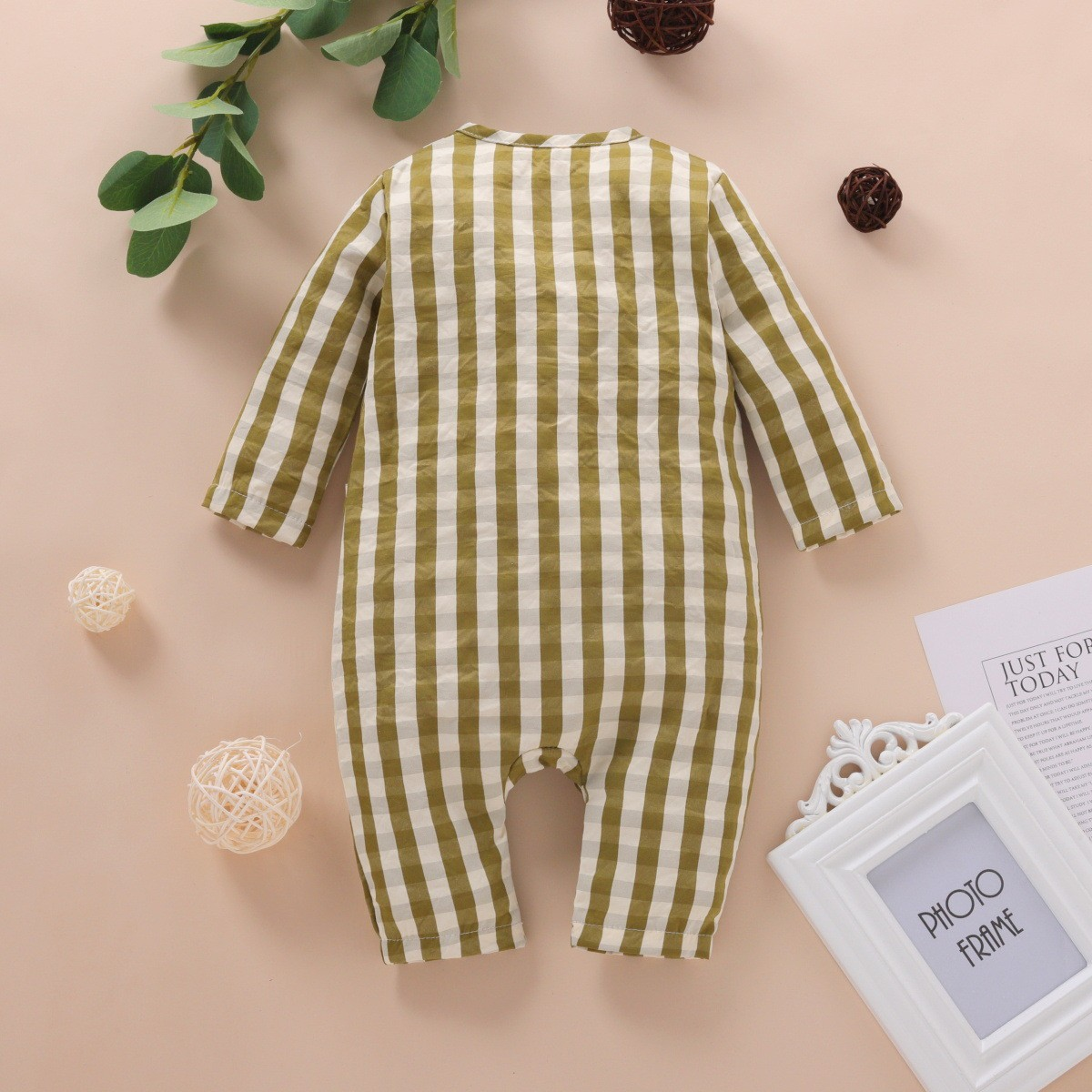 Minimalist Autumn Unisex Baby Jumpsuit, Ages 0-12 Months | Color: Green | Image 3