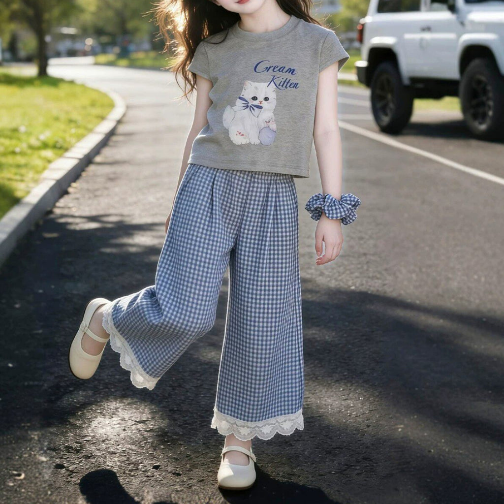 Casual Sporty Summer 2-Piece Girls' Pants Suit, Ages 4-14 | Color: Grey | Image 2