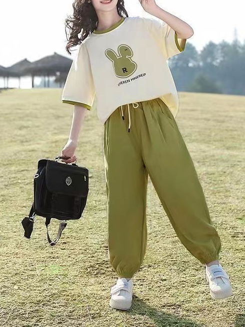 Minimalist Summer 2-Piece Girls' Pants Suit, Ages 4-14 | Color: As the Picture | Image 1