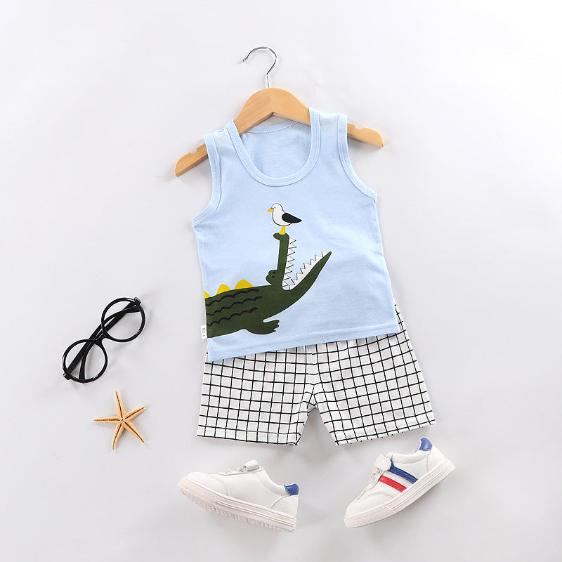 Minimalist Summer 2-Piece Unisex Baby Pants Suit, Ages 6-24 Months | Color: Blue | Image 1