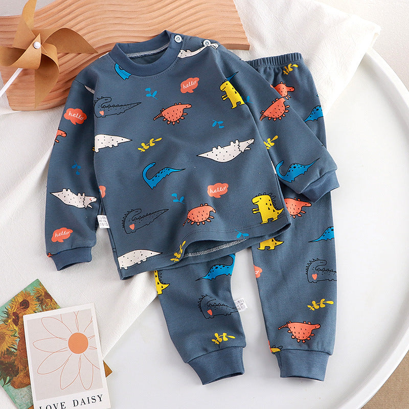 Minimalist Autumn 2-Piece Unisex Kids' Pajama Set, Ages 2-9 | Color: Blue | Image 1