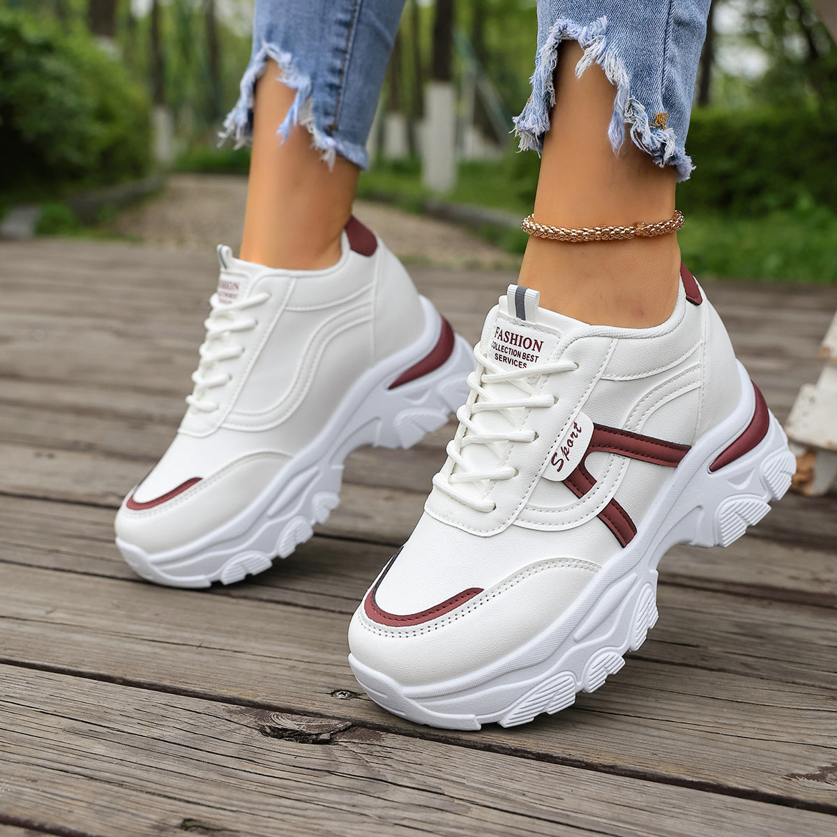 Modern Chic All-Season PU/Artificial Leather/Microfiber Leather Women's Fashion Sneaker | Color: Red | Image 1