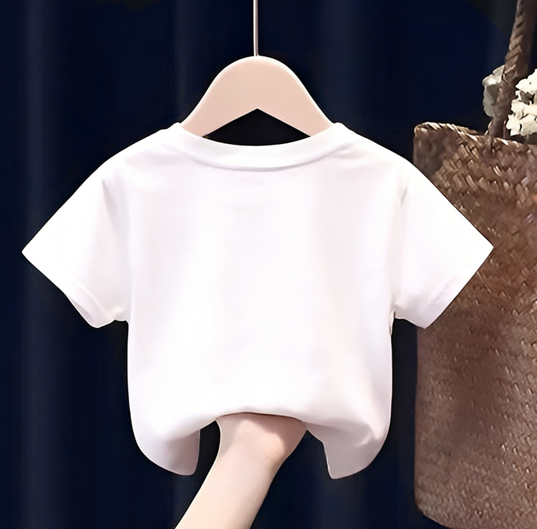 Modern Chic All-Season Minimalist Summer Unisex Kids' T-Shirt, Ages 2-7 | Color: White | Image 2