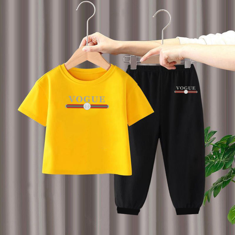 Modern Chic All-Season Minimalist Summer 2-Piece Boys' Pants Suit, Ages 2-7 | Color: Yellow | Image 1
