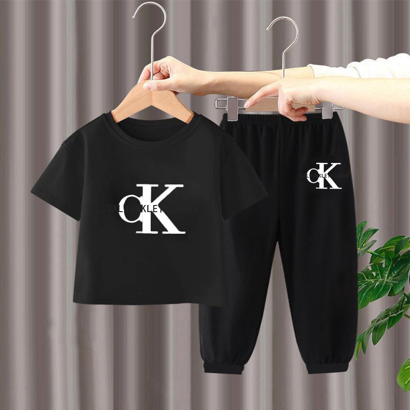 Modern Chic All-Season Minimalist Summer 2-Piece Unisex Kids' Pants Suit, Ages 2-7 | Color: Black | Image 1