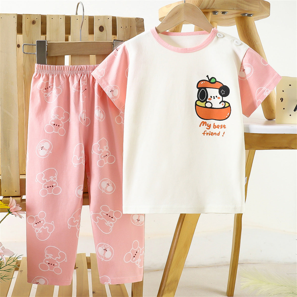 Casual Sporty Summer 2-Piece Unisex Kids' Pajama Set, Ages 2-9 | Color: Style 1 | Image 1