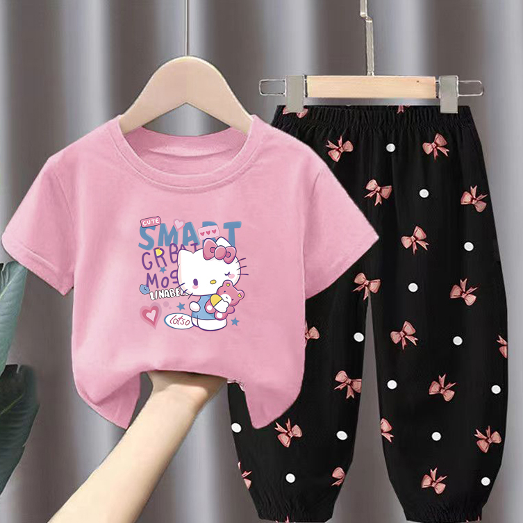 Modern Chic All-Season Minimalist Summer 2-Piece Girls' Pants Suit, Ages 2-9 | Color: Pink | Image 1
