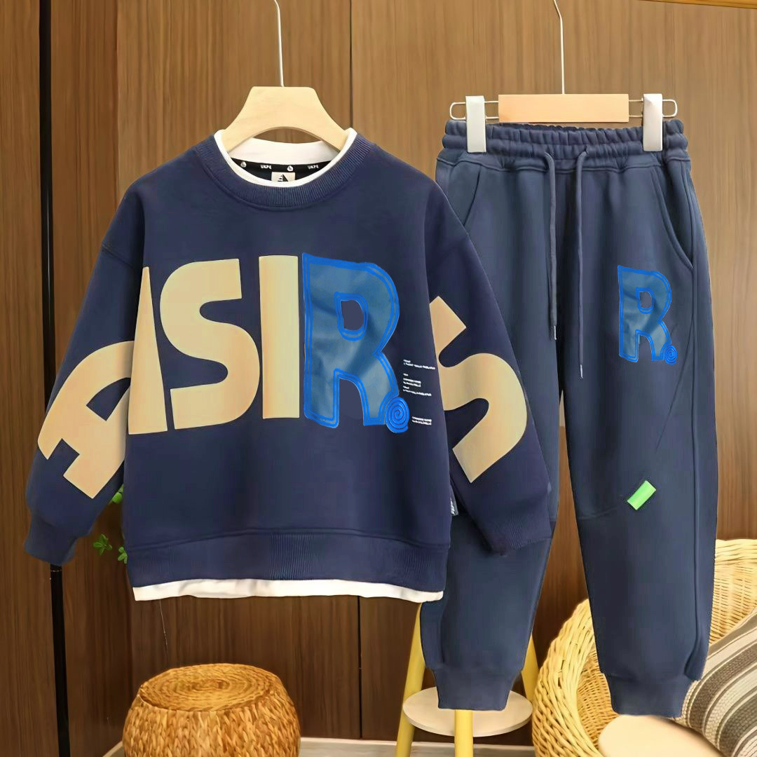 Minimalist Autumn 2-Piece Boys' Pants Suit, Ages 4-14 | Color: Navy | Image 1