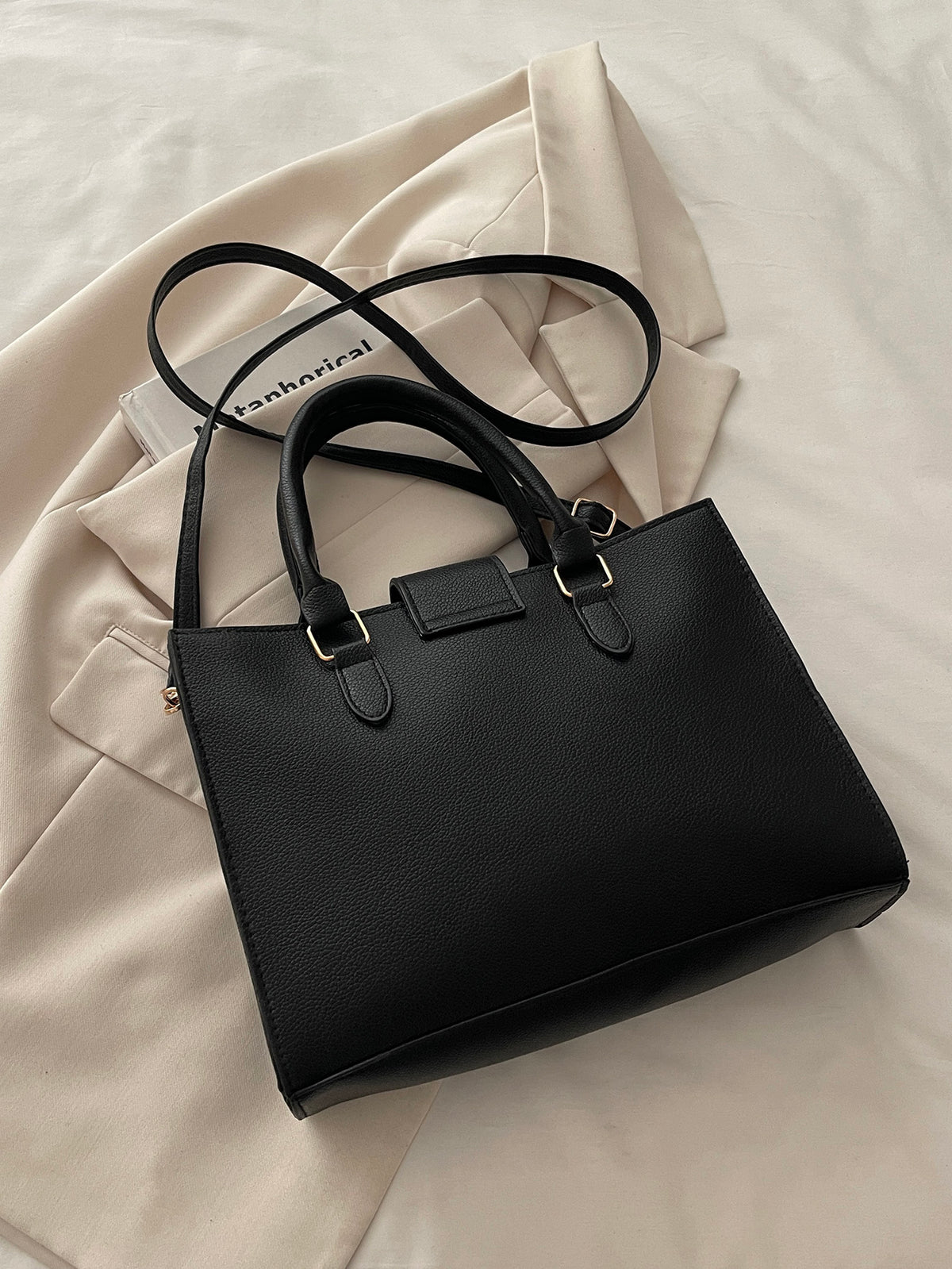 Modern Chic All-Season PU/Artificial Leather/Microfiber Leather Women's Handbags Tote Bags | Color: Black | Image 3