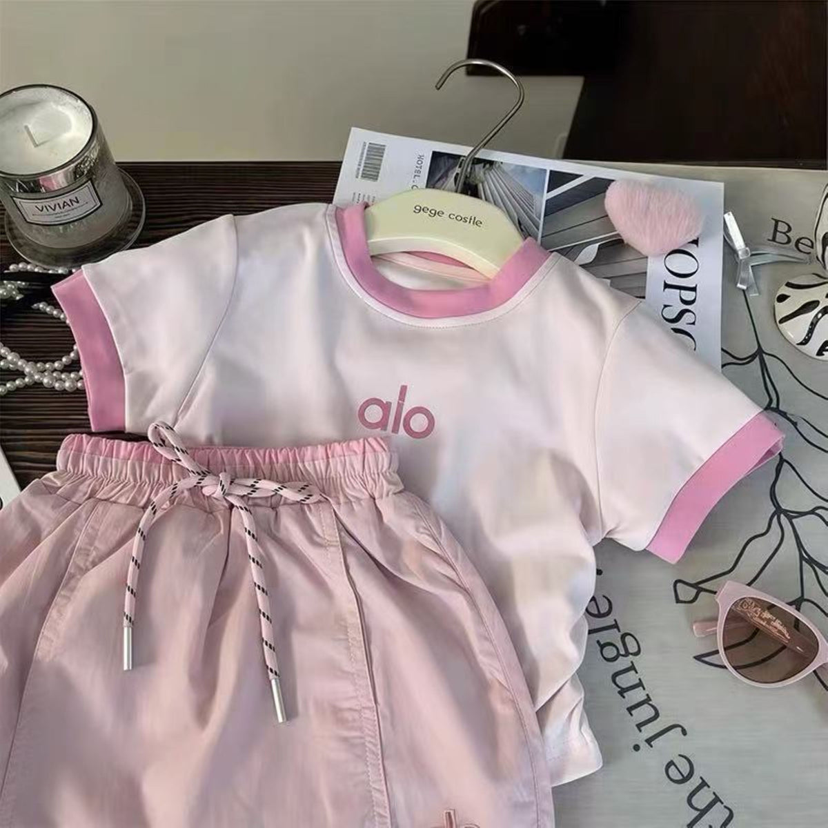 Modern Chic All-Season Casual Sporty Summer 2-Piece Girls' Dress Suit, Ages 2-9 | Color: Pink | Image 3