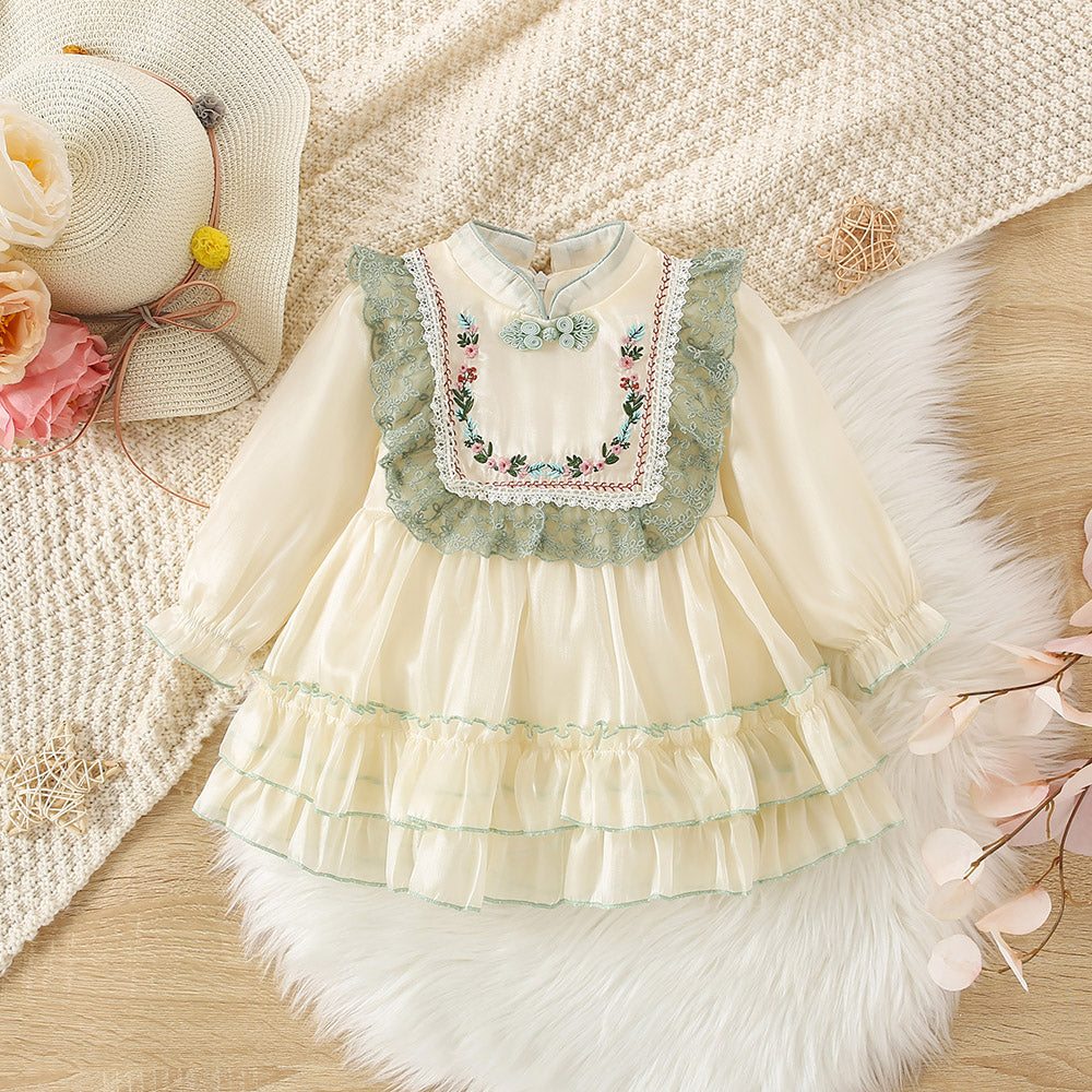 Elegant Spring Baby Girls' Dress, Ages 3-24 Months | Color: Beige | Image 1