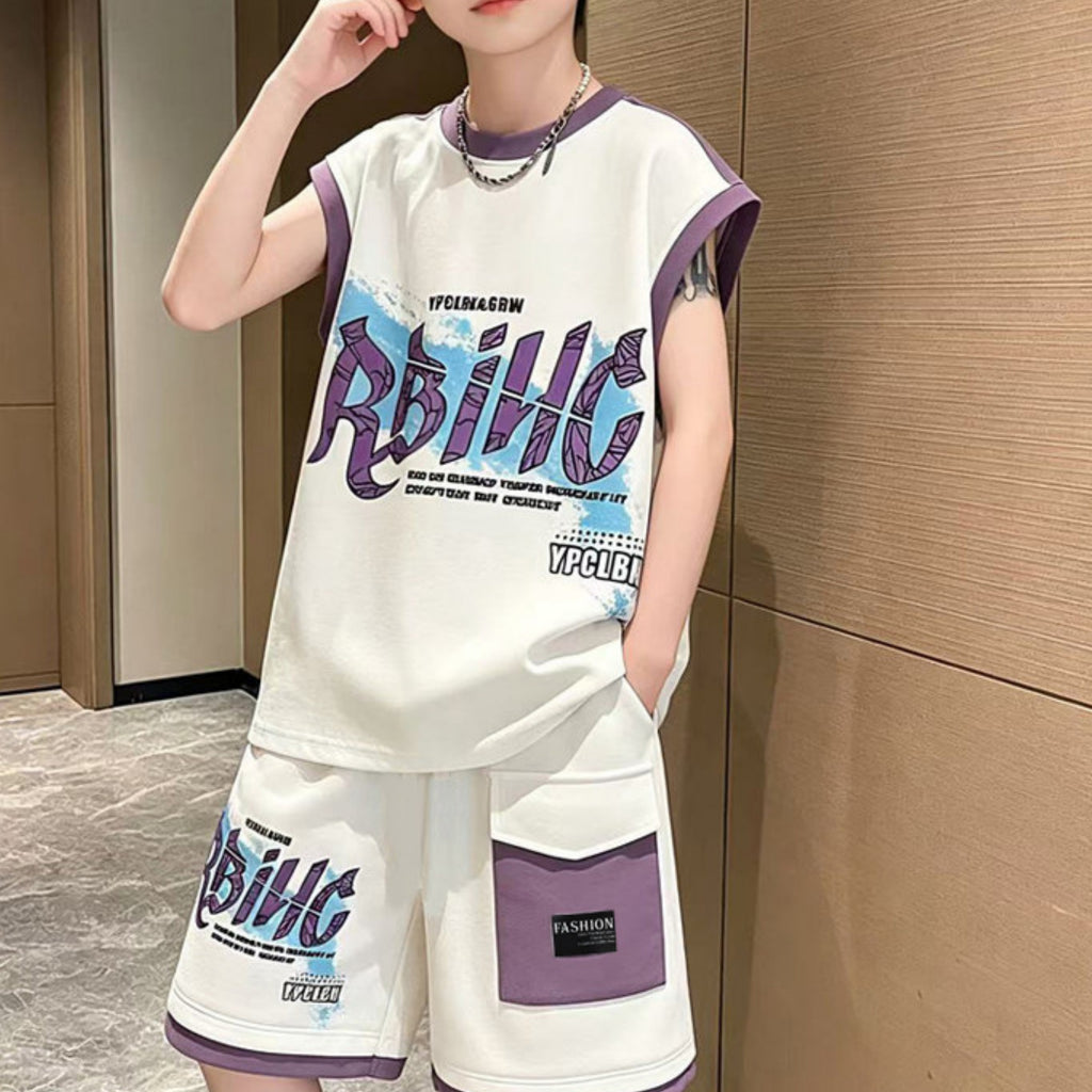 Casual Sporty Summer 2-Piece Boys' Pants Suit, Ages 4-14 | Color: White | Image 3